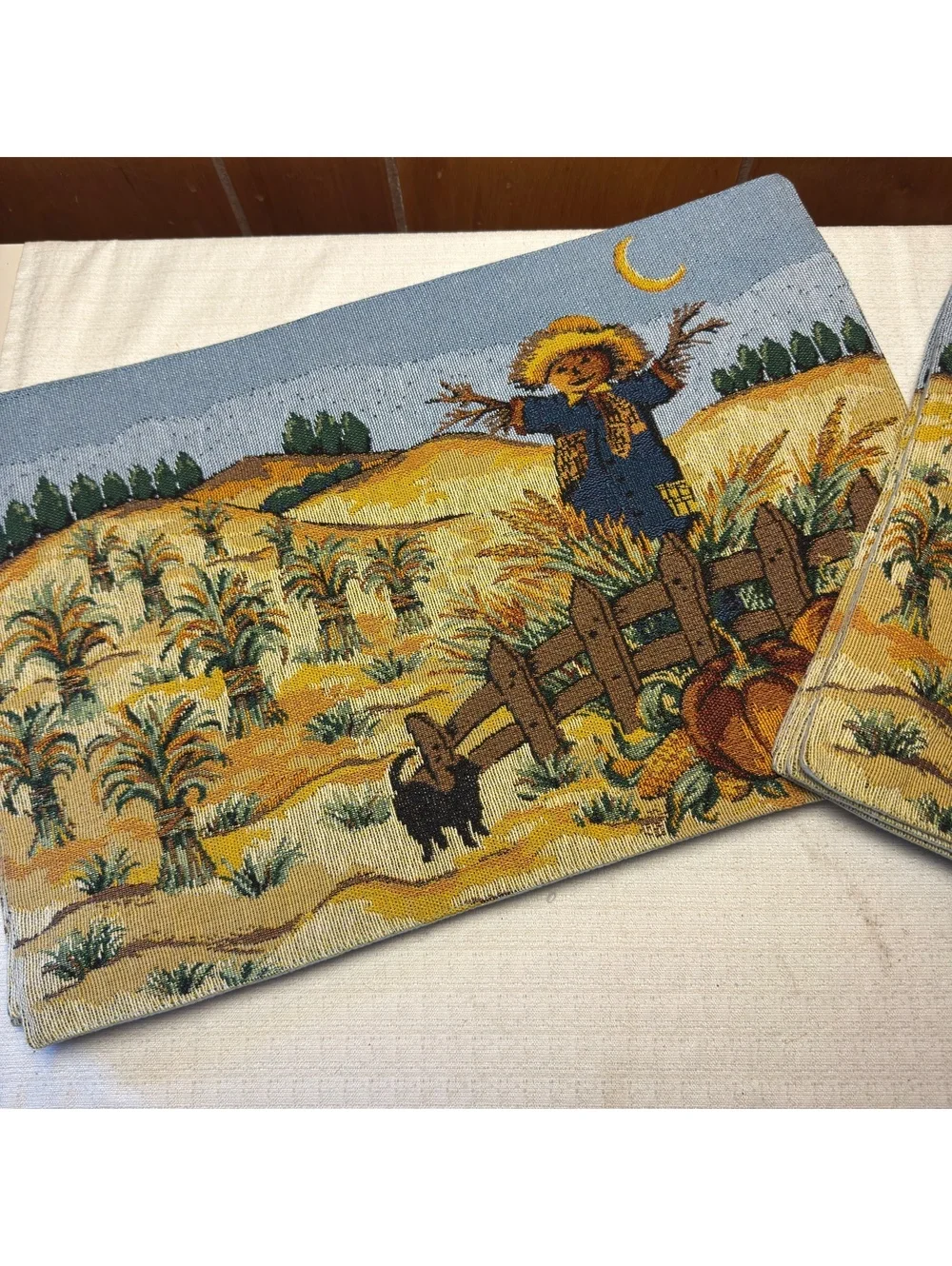 Fall Harvest Tapestry Placemats Set of 8 Scarecrow Pumpkin Autumn Table Decor